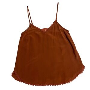 Anthropologie Daily Practice 100% Silk Orange Rust Lace Trim Camisole Top SZ S